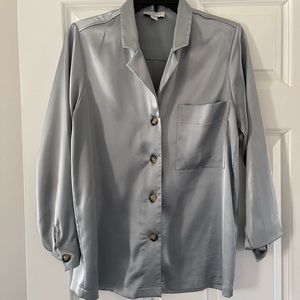 TOPSHOP SATIN SILVER LONGLSEEVE BLOUSE
